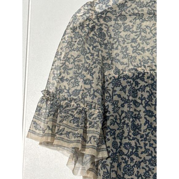 Max Studio Shirt Sheer Blouse Floral Short Sleeve Ruffle Details Size XS - Picture 4 of 9